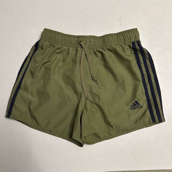 Adidas Olive Green 3-Stripes Athletic Shorts Size Small Men’s Swim Running - Picture 1 of 7